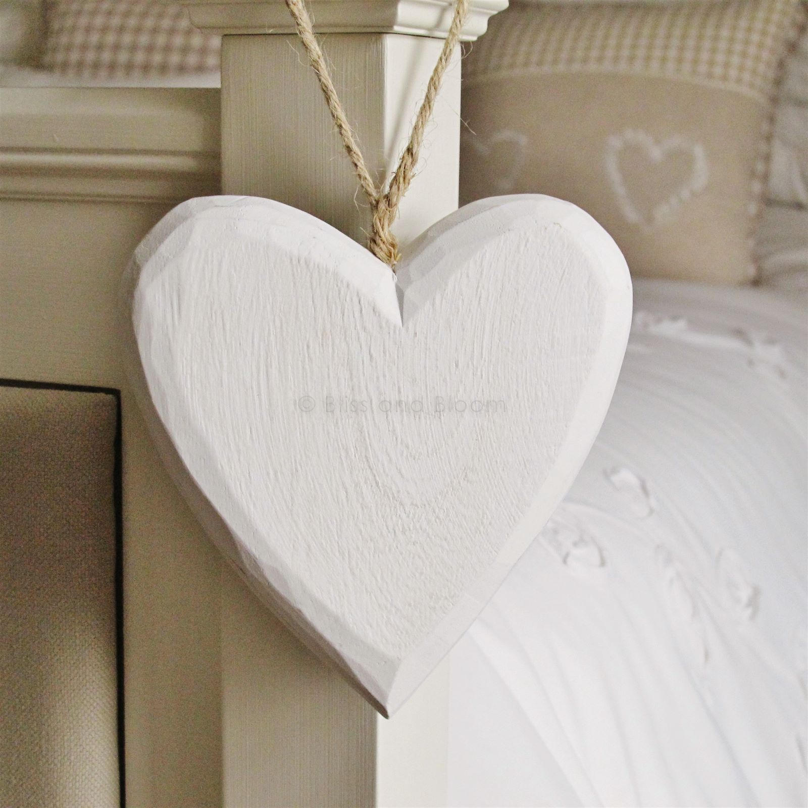 White wooden hanging heart Bliss and Bloom Ltd