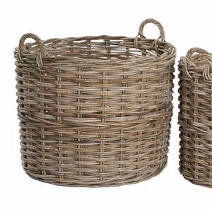 Round Rattan Log Basket Grey & Buff