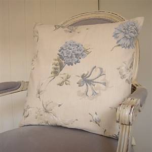Large linen & blue cushion