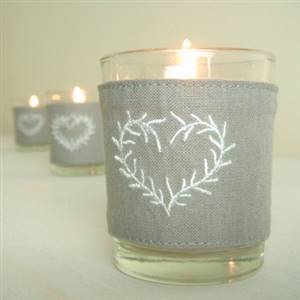 White heart glass & candle x 1