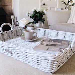 Extra large white rattan tray