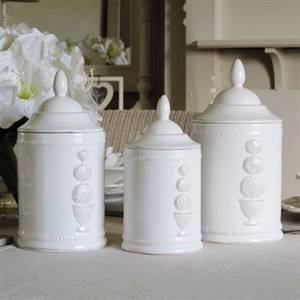 Set of 3 white storage jars