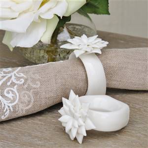 Napkin Rings Cream Flower Set 6