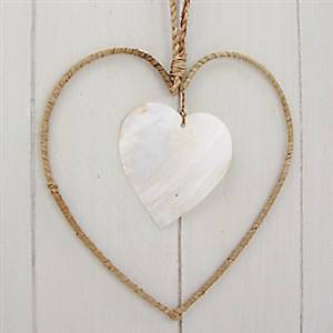 Jute & shell hanging heart