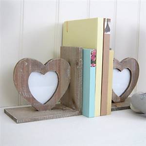 Wooden heart photo bookends