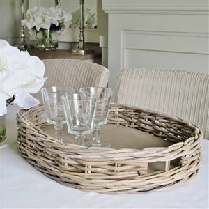 Grey Rattan Oval Tray