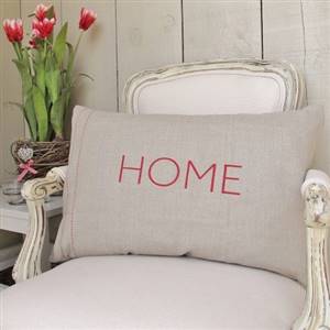Red HOME linen cushion