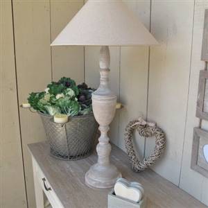 Turned lamp & linen shade