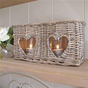Double heart willow candle holder