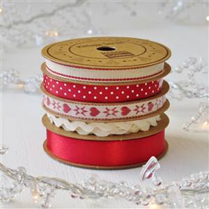 Set of 5 ribbons red cream