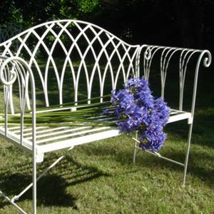 Cream scroll garden bench
