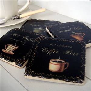 Set of COFFEE tile coasters