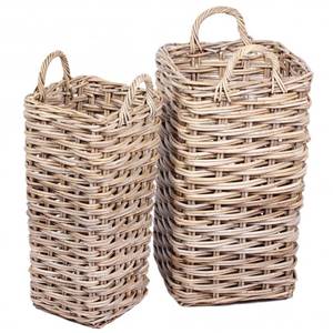 Grey & Buff Rattan Square Wicker Umbrella Stand Basket