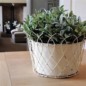 Cream metal planter - large