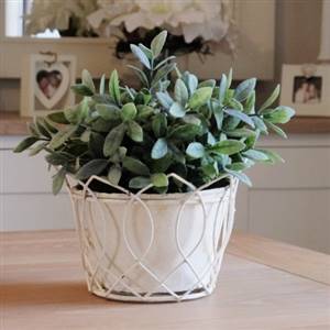 Cream metal planter - small