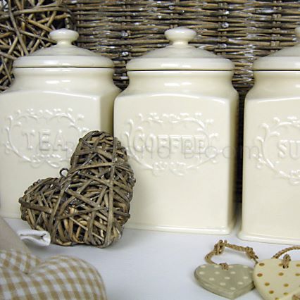 cream ceramic tea coffee sugar canisters