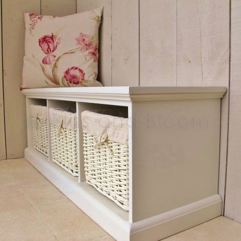 Cream 3 basket storage bench | Bliss and Bloom