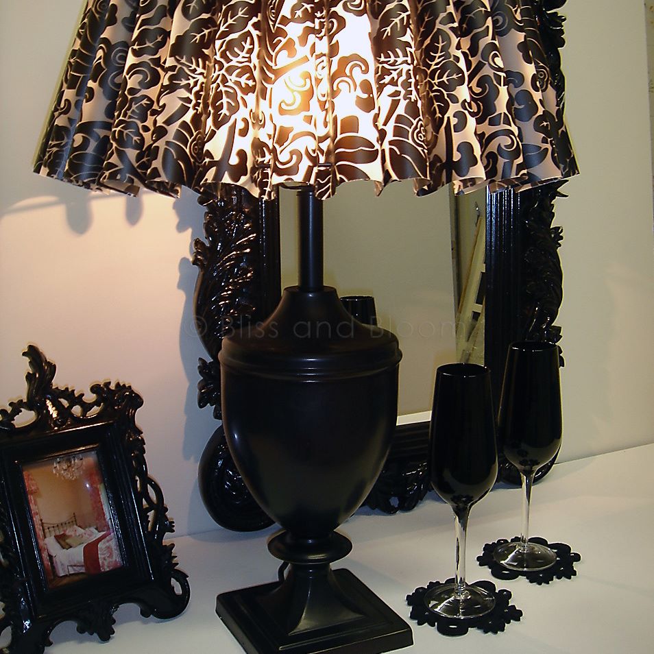 Black lamp & damask shade | Bliss and Bloom