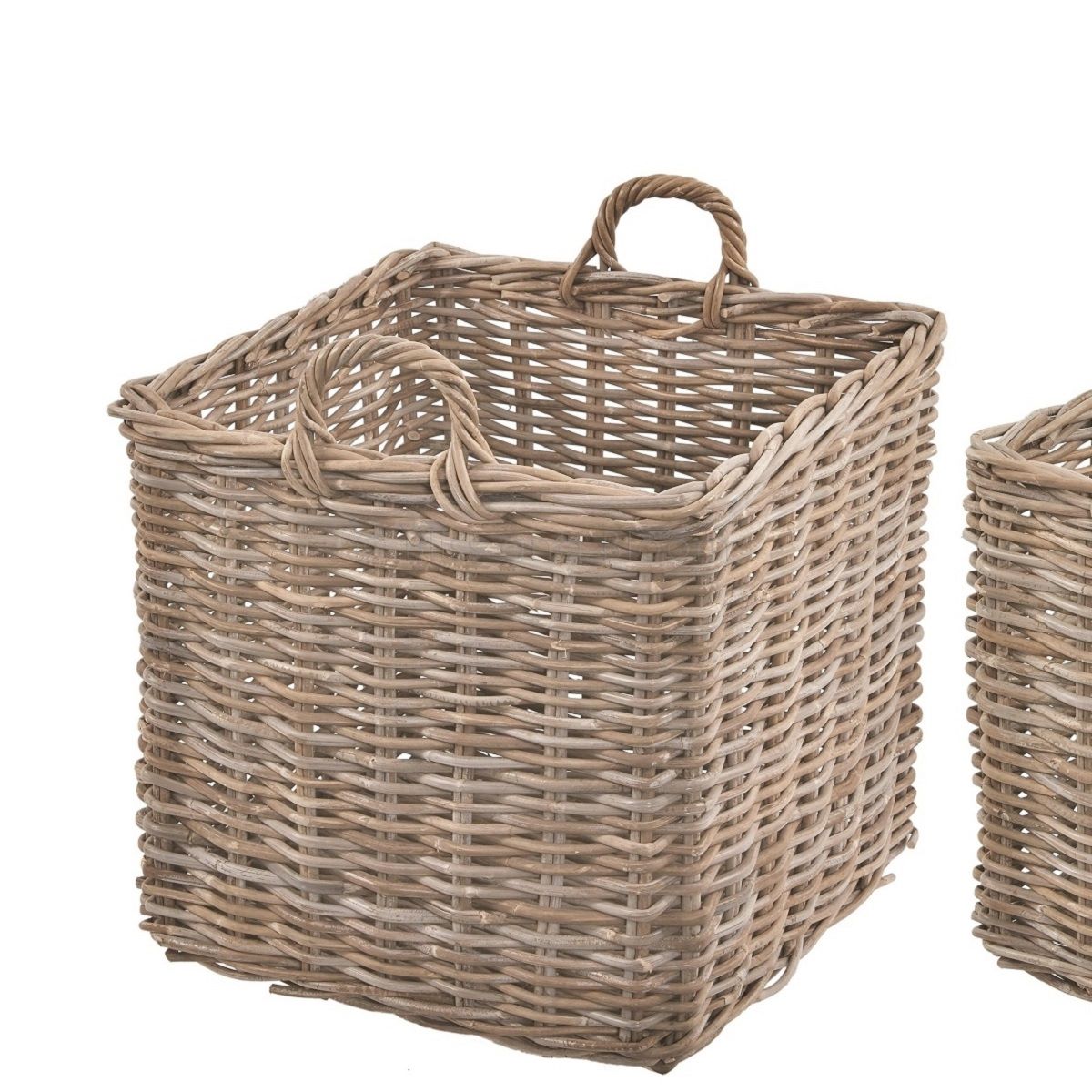 Square Rattan Log Basket Grey & Buff | Bliss and Bloom