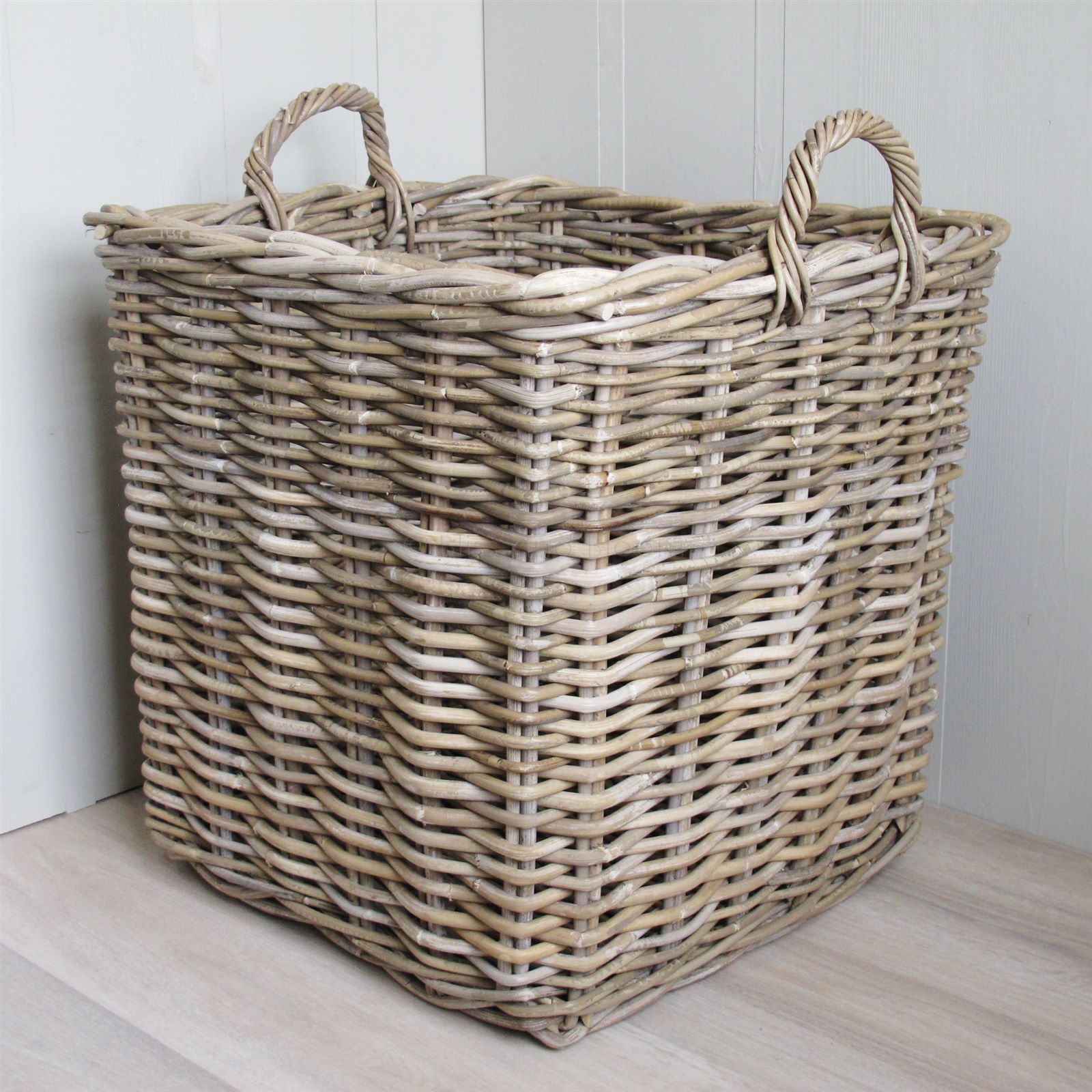 Grey & Buff Square Rattan Laundry Basket